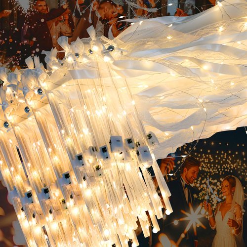 50 PCS Wedding Wands with Ribbons & Bells, Romantic Sparkle with Three Light Modes, Light up Wands for Wedding Send off, New Year, Birthday Party, Parties, and Celebrations