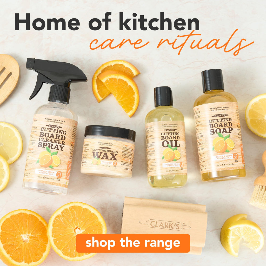 CLARK'S Food Grade Mineral Oil (12oz) and Carnauba Wax (6oz) Set - 100% Natural Butcher Block Oil and Cutting Board Wax - Food Safe Beeswax and Wood Cutting Board Oil with Orange & Lemon Extract