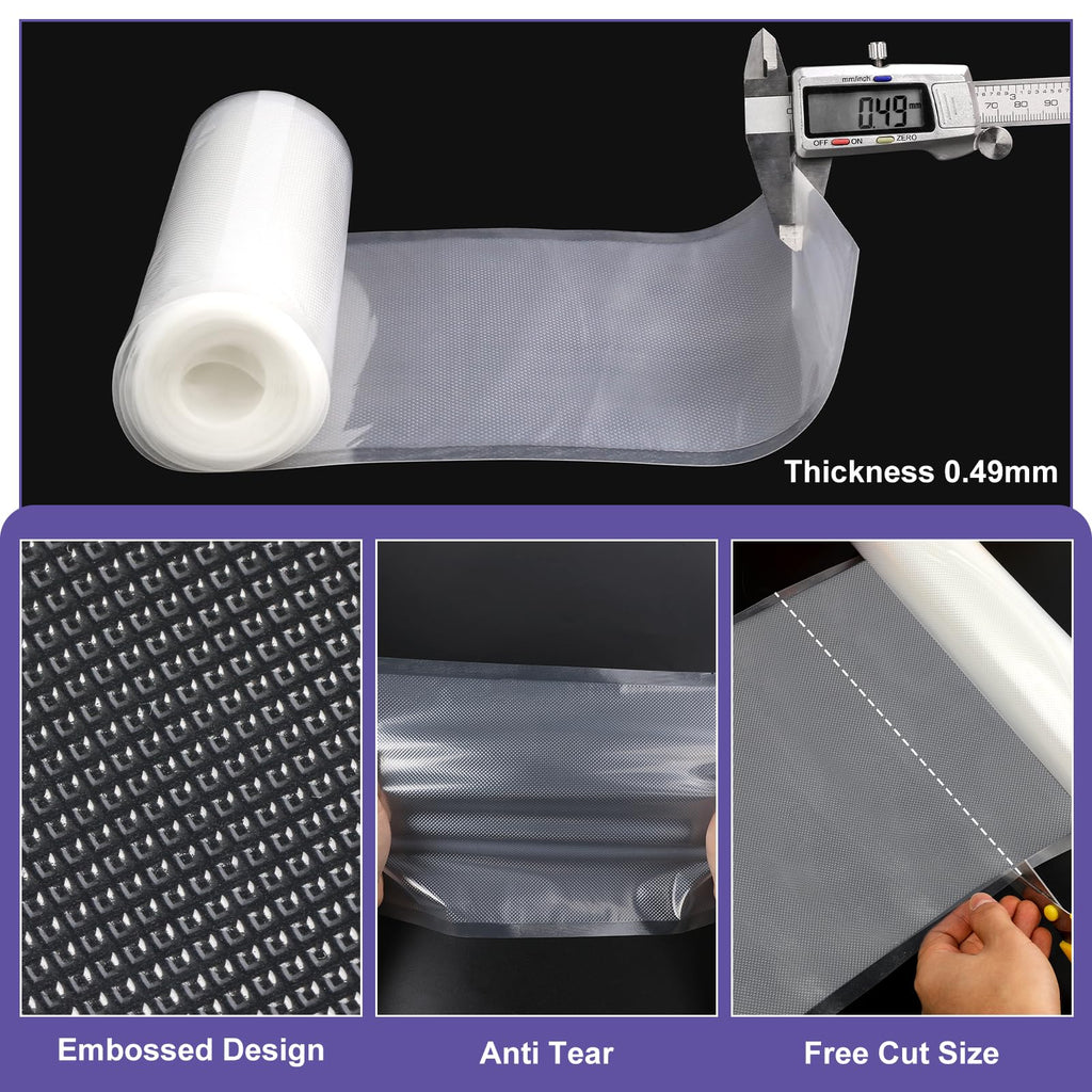 CAREGY Food Vacuum Sealer Rolls Bags 6 Pack 3 Rolls 8'' x 20' and 3 Rolls 11''x 20' Commercial Grade BPA Free Bag Rolls Embossed Food Saver Bags for Meal Prep,Sous Vide Cooking and Food Storage