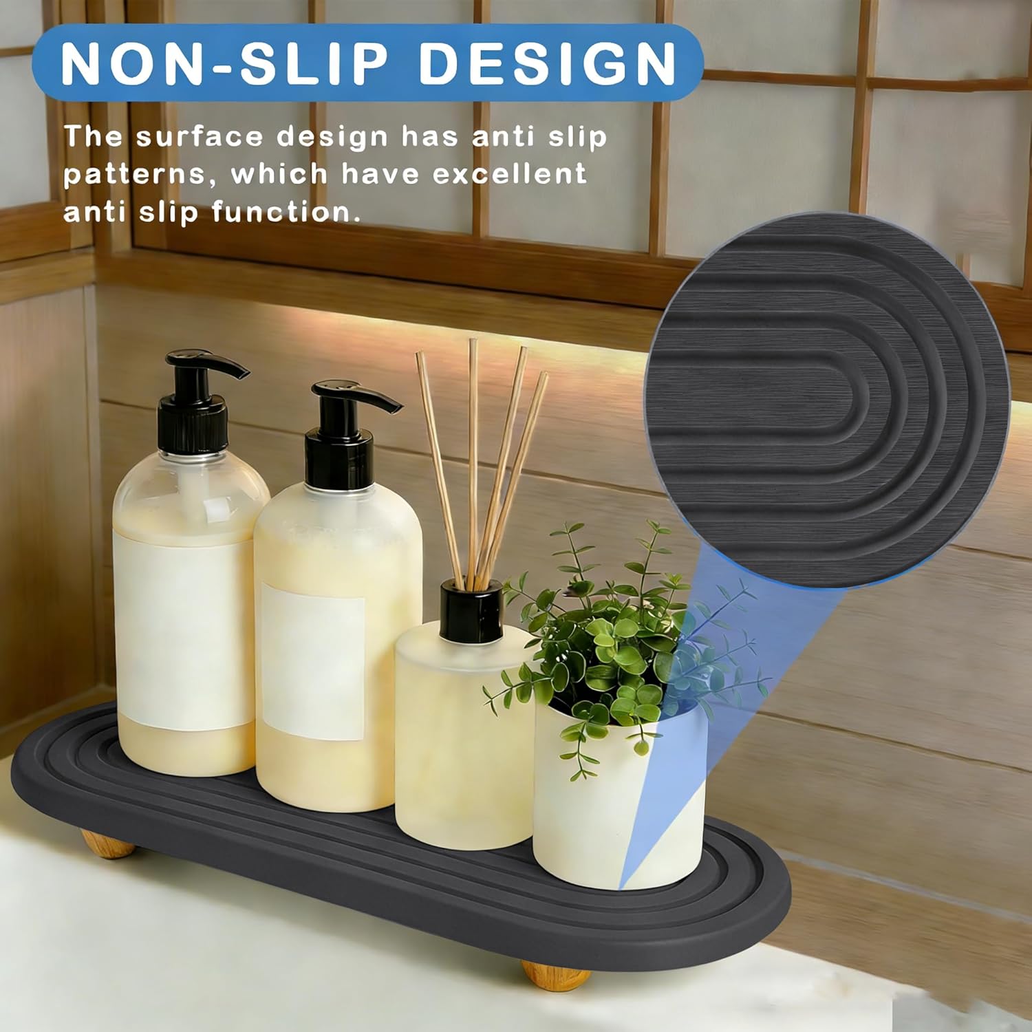Skiennix Instant Dry Sink Tray - Anti-Slip Stone Caddy for Kitchen & Bathroom | Quick Dry Dark Gray
