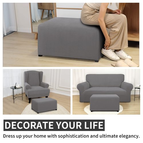 Easy-Going 100% Dual Waterproof Stretch Ottoman Cover Rectangle Folding Storage Stool Furniture Protector Soft Slipcover for Living Room with Elastic Bottom (XX Large, Light Gray)