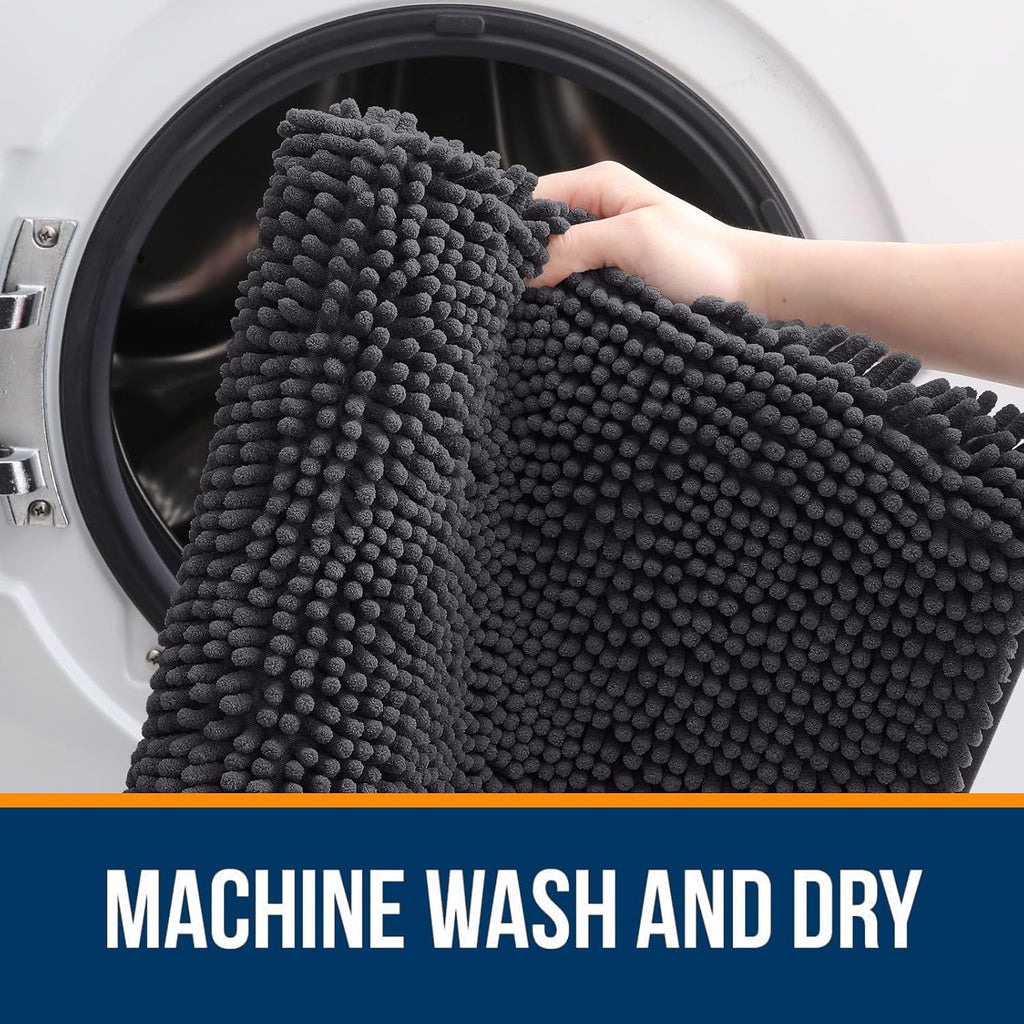 OLANLY Large Bathroom Rugs - Extra Soft Chenille Bath Mats | Quick-Dry, Machine Washable, Dark Grey 45x27