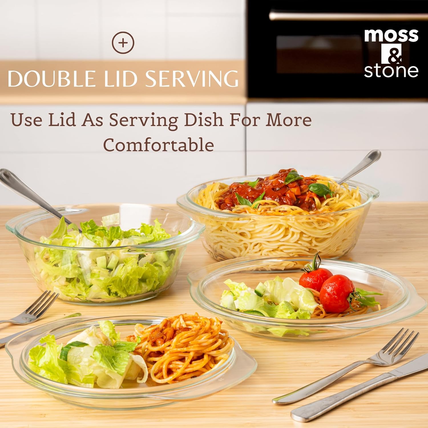 Moss & Stone 6-Piece Clear Glass Casserole Dishes Set - Durable Tempered Bakeware with Lids | Microwave Safe, 3 Round Sizes