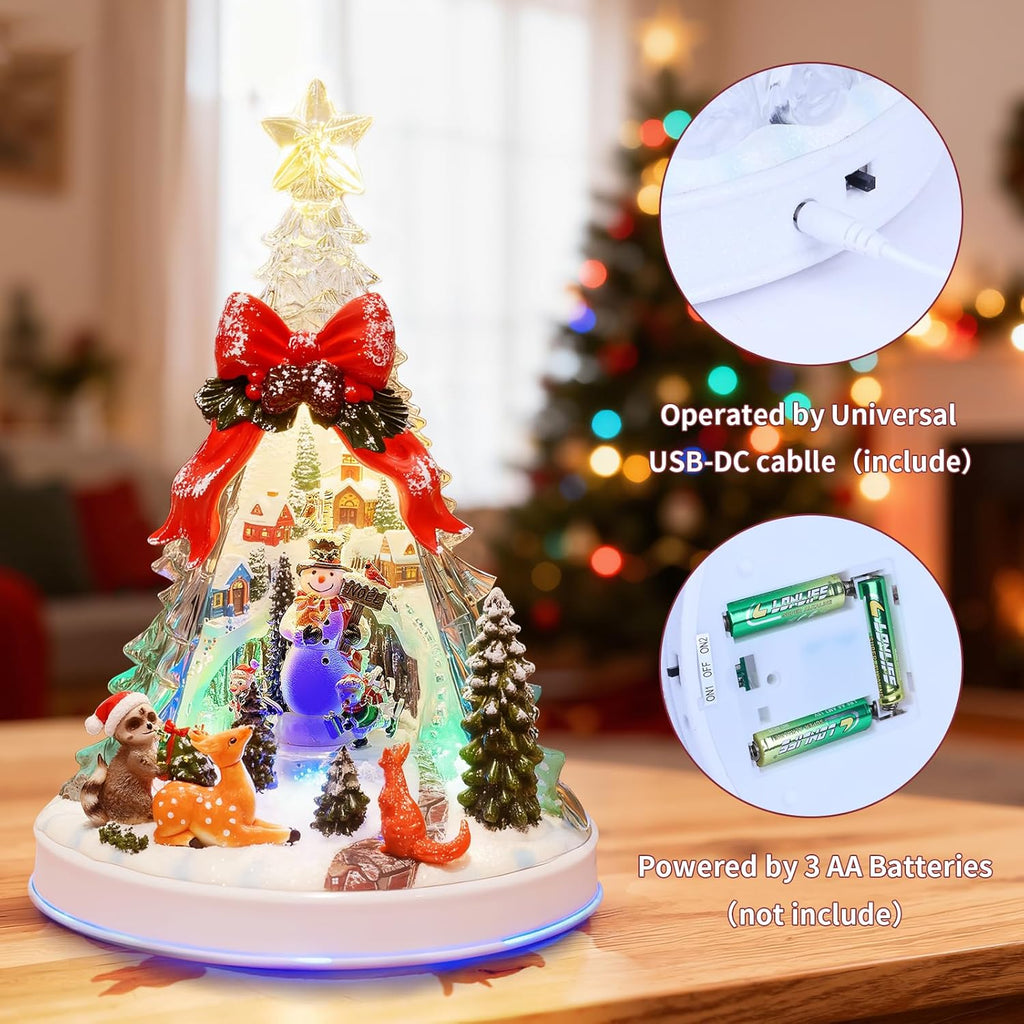 Skiennix 12.8" Animated Christmas Village Crystal Tree - Rotating Skiing Snowman, Lights & 8 Melodies