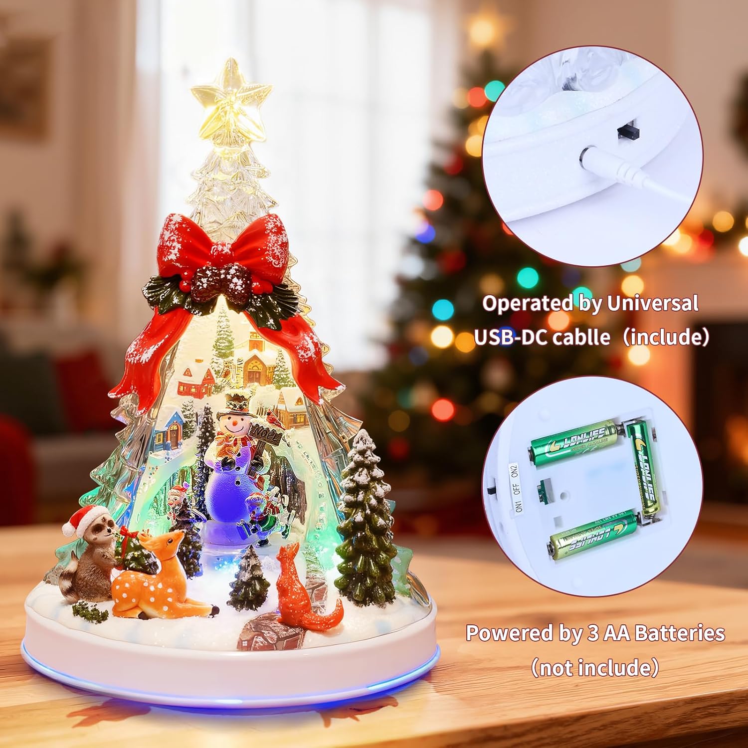 Skiennix 12.8" Animated Christmas Village Crystal Tree - Rotating Skiing Snowman, Lights & 8 Melodies