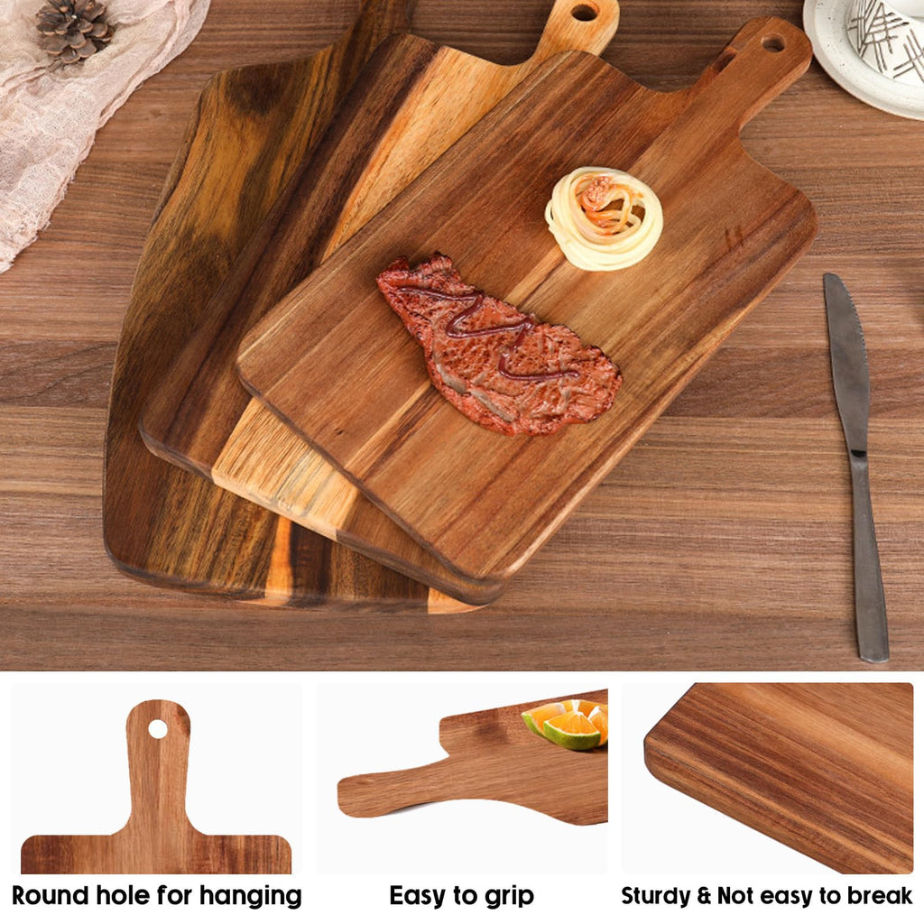 Hyuetrsa 10 Pcs Wood Cutting Board with Handle 15.7x7.7 Inch Wooden Charcuterie Board Kitchen Chopping Boards, Acacia Cutting Board Bulk for Pizza, Bread, Cheese, Charcuterie, Fruit, Vegetables