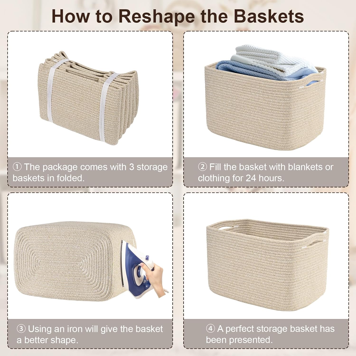 Storage Baskets - Woven Brown Organizing Bins | 3-Pack 15" x 10" x 9" for Toys & Home