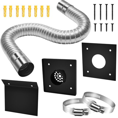 ZhaoYao Pellet Stove Pipe Kit, 2" x 59" Aluminum Flex Vent Pipe for Fresh Air Intake with External Breathable Weatherboard, Screw Hose Clamps and Expansion Screw Set