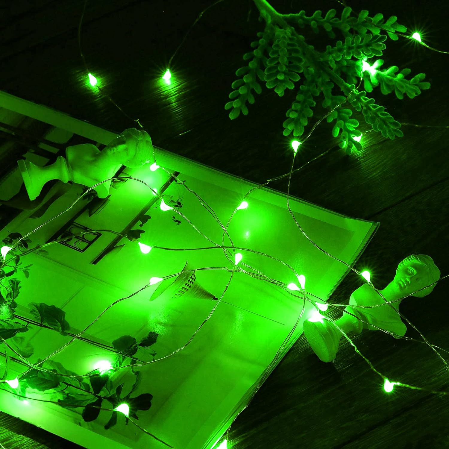 Ariceleo Mini Fairy Lights - Battery Operated Copper Wire String Lights | 4 Pack, 16ft Green for St. Patrick's Day & Decor