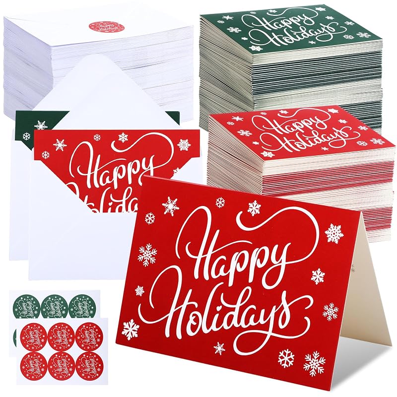Happy Holidays Cards with Envelopes 160 Pcs - 3.5x5 Inches, Red & Green (Variation: Red, Green+160)