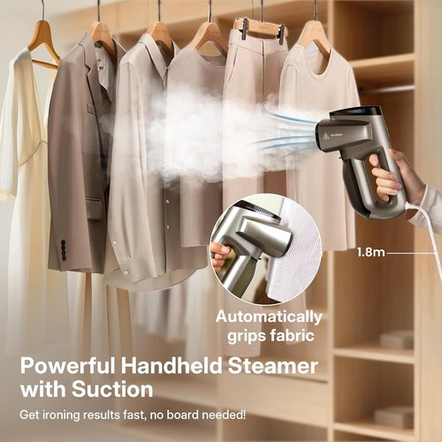 GKJ Handheld Clothes Steamer - 2-in-1 Portable Fabric & Garment Steamer with 2300Pa Suction | 118ml Water Tank