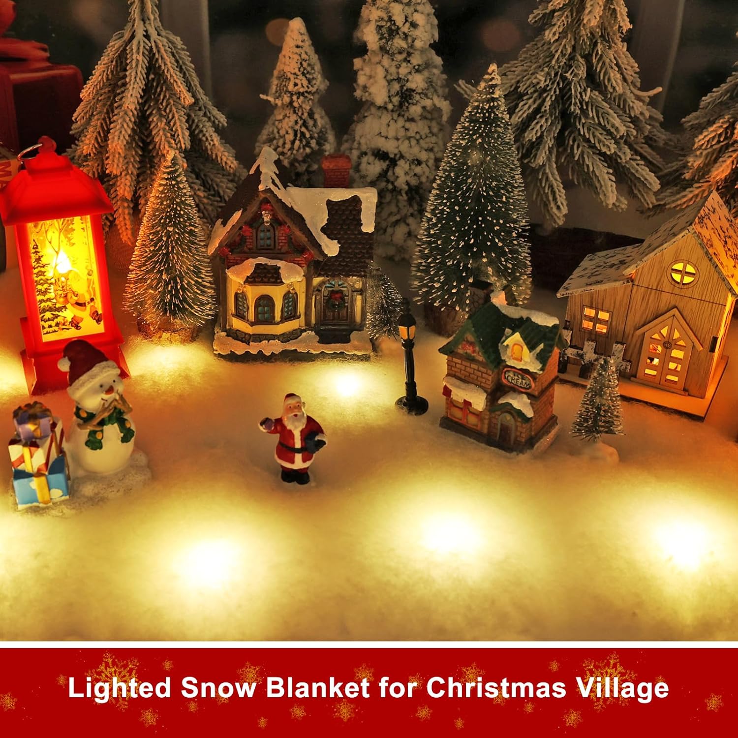 Skiennix Christmas Snow Blanket - 1.3x5.25 Ft Faux Snow Roll with 50 LED Lights for Winter Village Display