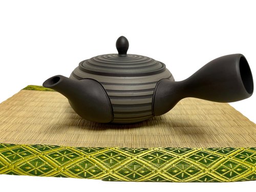 Japanese Kyusu tokoname Clay Teapot 9.8 fl.oz. Two-tone Embossed Line Pattern Horyu from Japan (247j539)