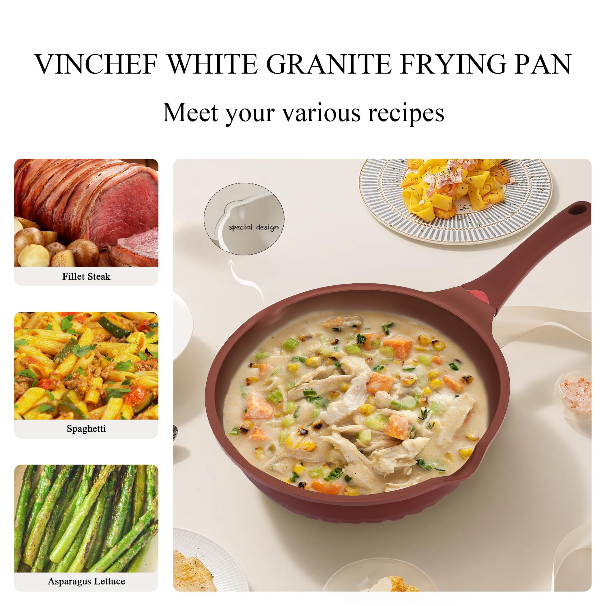 Vinchef Nonstick Toxin-Free Ceramic Cookware Deep Frying Pan Saute Pan with Lid, 12in/5.5Qt Fry Pan, German 3C+ Ceramic Coating Technology, Heat Indicator, Induction Compatible