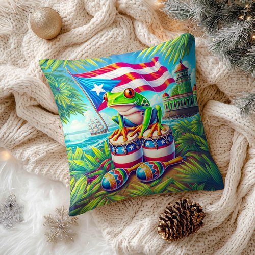 HOMETITUTE Set of 2 Puerto Rico Throw Pillow Covers 18x18 Inch Soft Decorative Coqui Frog Flag Drum Maracas Cushion Covers Tropical Island Culture Pillow Cases for Sofa Couch Bed Home Decor