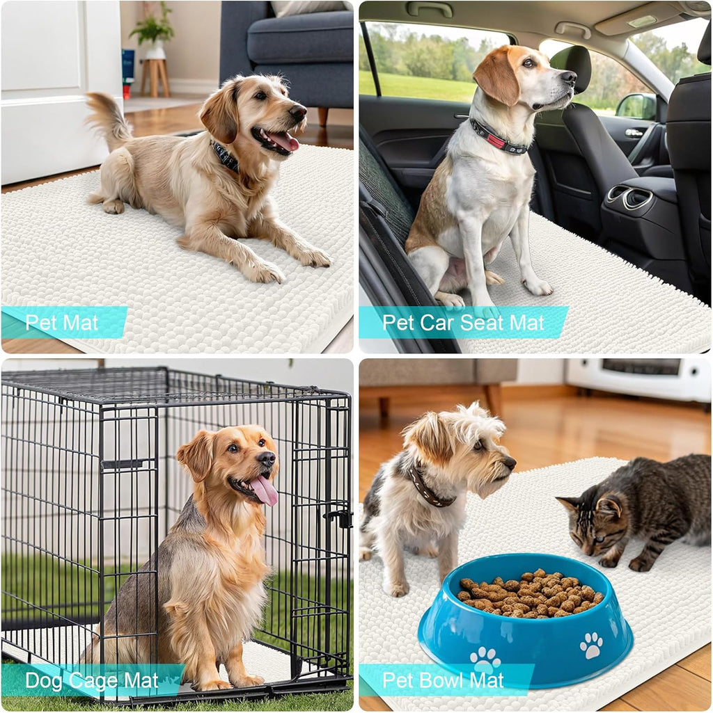 OLANLY Dog Door Mat - Absorbent Non-Slip Mud Mat for Indoor Use | Quick Dry Chenille, 59x20, Ivory