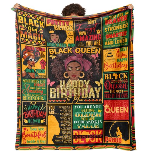 African American Birthday Gifts for Women, Birthday Gifts for Black Women, African Gift for Black Queen, Soft Afro Birthday Throw Blanket 60"x50"