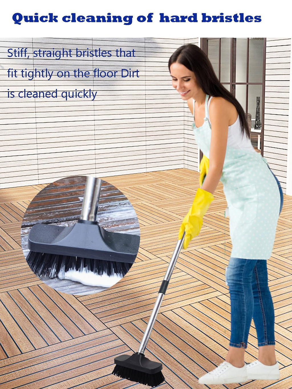 BSMstone Push Broom Brush Stiff Bristles Floor Cleaning Brush Multi-Purpose Scrubber Brushes for Bathroom Bathtub Tile Floor Deck Patio
