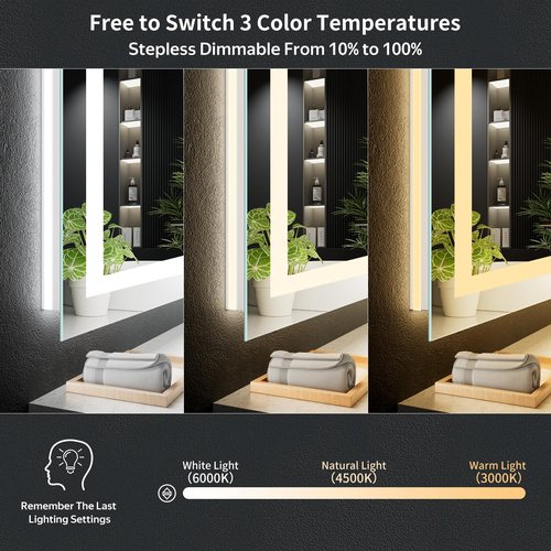 28"x20" LED Bathroom Mirror with Lights, Backlit + Front Lit with CRI>90, Lighted Mirror for Bathroom, Anti-Fog, Dimmable Brightness, 3 Colors, Memory Function, Shatterproof Tempered Glass
