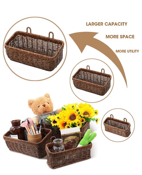AceList Wall Hanging Basket, Boho Style Hand-Woven Hanging Storage Baskets - Set of 2, Ideal for Boho Room Decor, Kitchen, Garden, and Living Room(Brown)