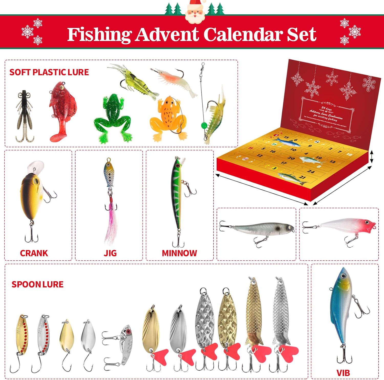 VIB Fishing Advent Calendar 2025 - 24 Days of Exciting Fishing Lures | Perfect Xmas Gift for Men & Boys