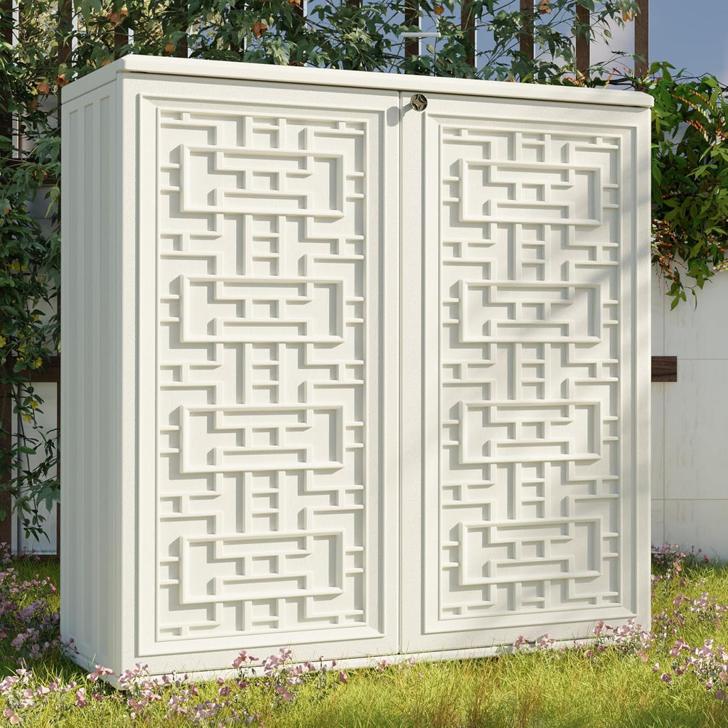 Mrosaa Waterproof Indoor Outdoor Storage Cabinet - Versatile Off-White Plastic for Patio & Garden | 34.3''L x 15''W x 36.2''H