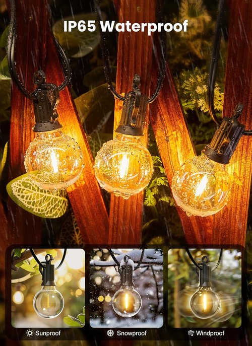 Brightown Outdoor String Lights - 50FT Shatterproof Globe LED Lights | IP65 Waterproof & Dimmable for Patio, Backyard, Bistro, Deck, Balcony