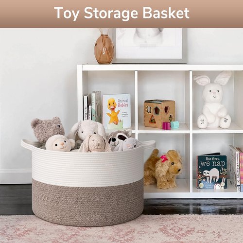 Goodpick Blanket Basket Living Room, 19.7"x19.7"x12.6" Cotton Rope Toy Basket for Blankets, Woven Baskets for Storage, Toy Storage