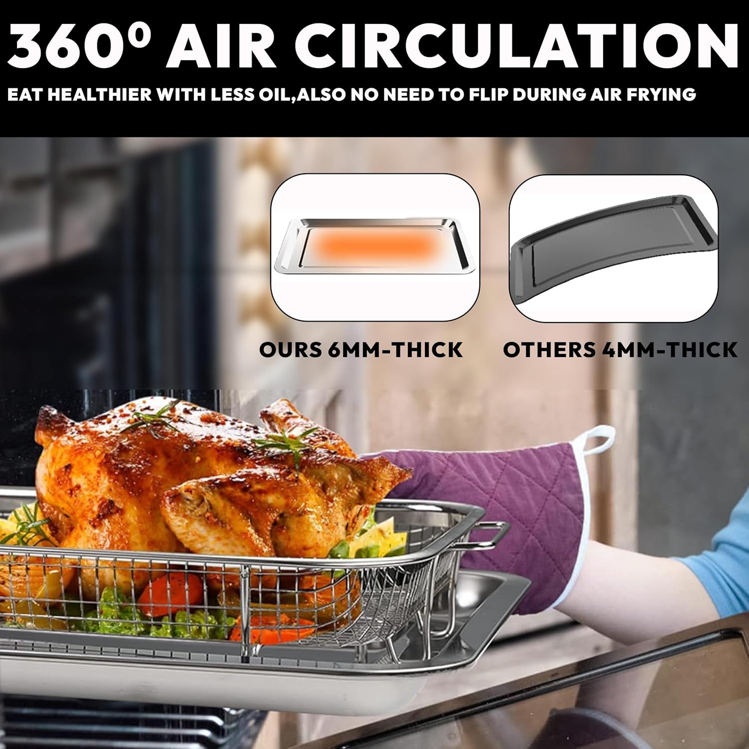 OvenCrisp Air Fryer Basket Set - 15.6" X 11.6" Stainless Steel Pan & Crisper Tray with 30 Parchment Papers
