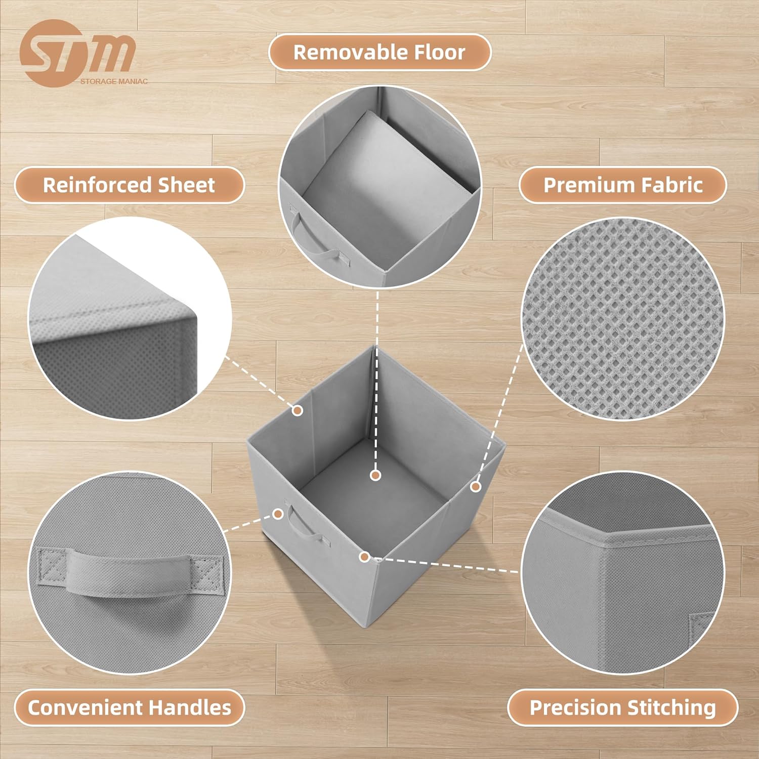 Storage Maniac Storage Cubes - 13 Inch Collapsible Fabric Bins with Handles | 6-Pack Grey for Easy Organization