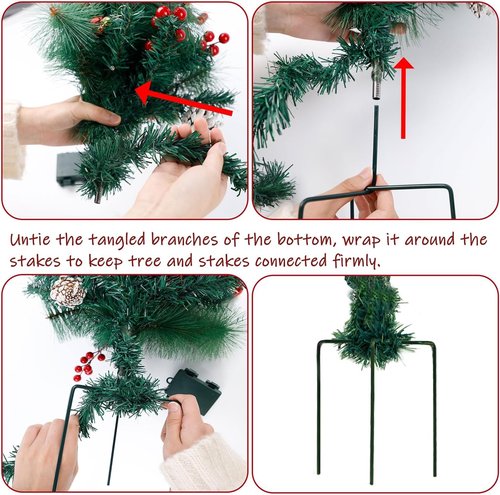 Juegoal Pre-Lit Pathway Christmas Trees - 30 Inch Artificial Urn Filler with 60 LED Lights, Red Berries & Pine Cones