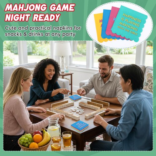 Tinlade 50pcs Mahjong Napkins 4 Colors with Funny Sayings 3-ply 10" x 10" Cocktail Napkins for Mahjong Game Nights Gatherings Themed Party Supplies Gift for Game Lovers Friends Hostess