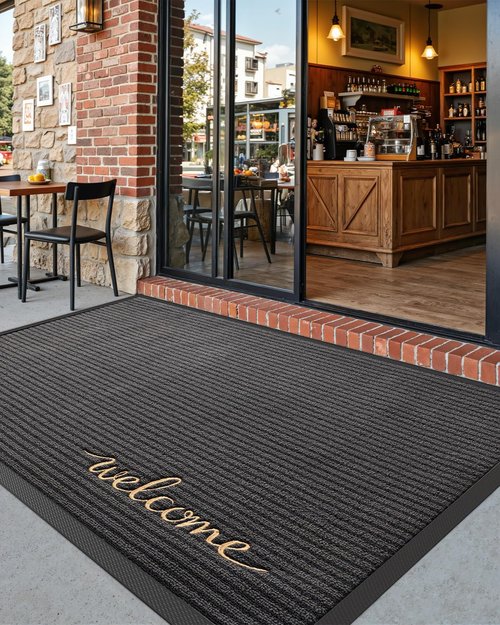 DEXI Front Door Mat Outside Entrance, 2x3 ft Rubber Entry Doormat Heavy Duty, Non Slip Welcome Mats for Inside House Floor Entryway Exterior Patio, Welcome Grey