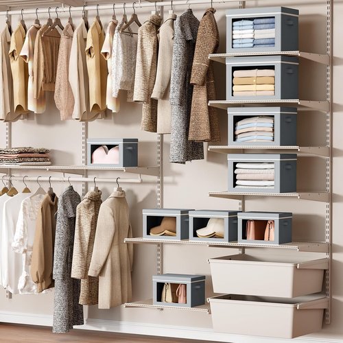 Homsorout Storage Bins - Small Collapsible Fabric Organizers with Lids for Clothes | 4-Pack, Grey