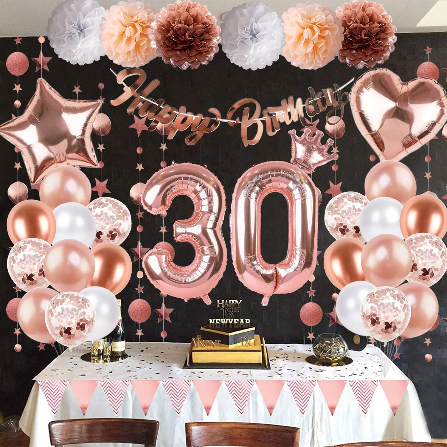 Regine Switzerland 30th Birthday Decorations - Rose Gold Foil Balloons & Banner | Perfect for 30-Year-Old Celebration