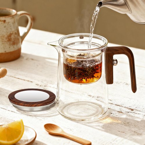 MACTANO Enchant Series Glass Magic Teapot with Magnetic Infuser, Modern Personal Tea Pot for Loose Leaf Tea Visual Brewing Easy Clean - 20.29 oz