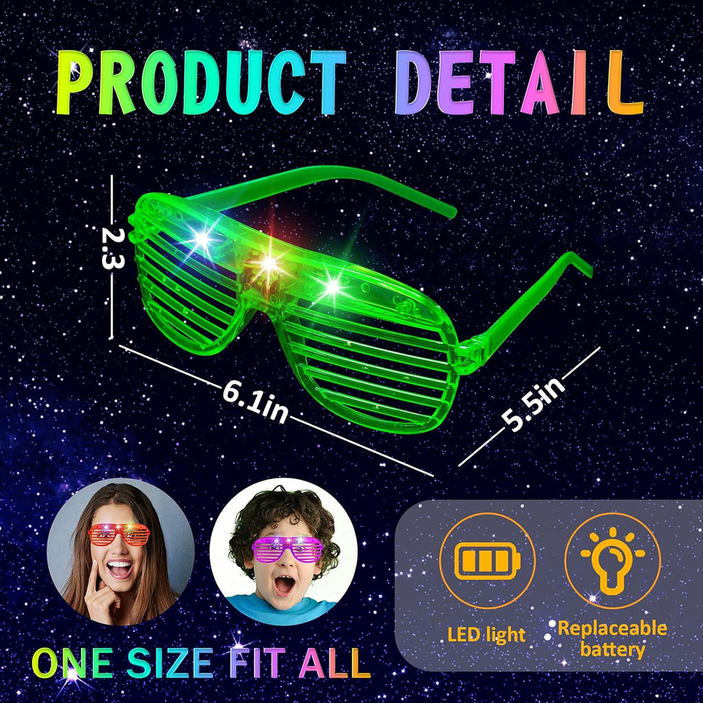 SHQDD LED Glasses - 64 Pack Light-Up Neon Sunglasses in 5 Colors | Glow in the Dark Party Accessories for All Ages