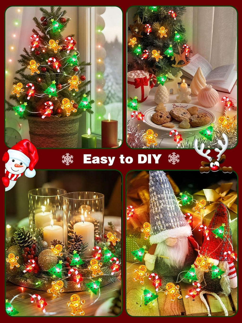 Skiennix Christmas String Lights - 10ft 30LED Fairy Lights with Remote & Timer | Gingerbread Man & Candy Cane Design