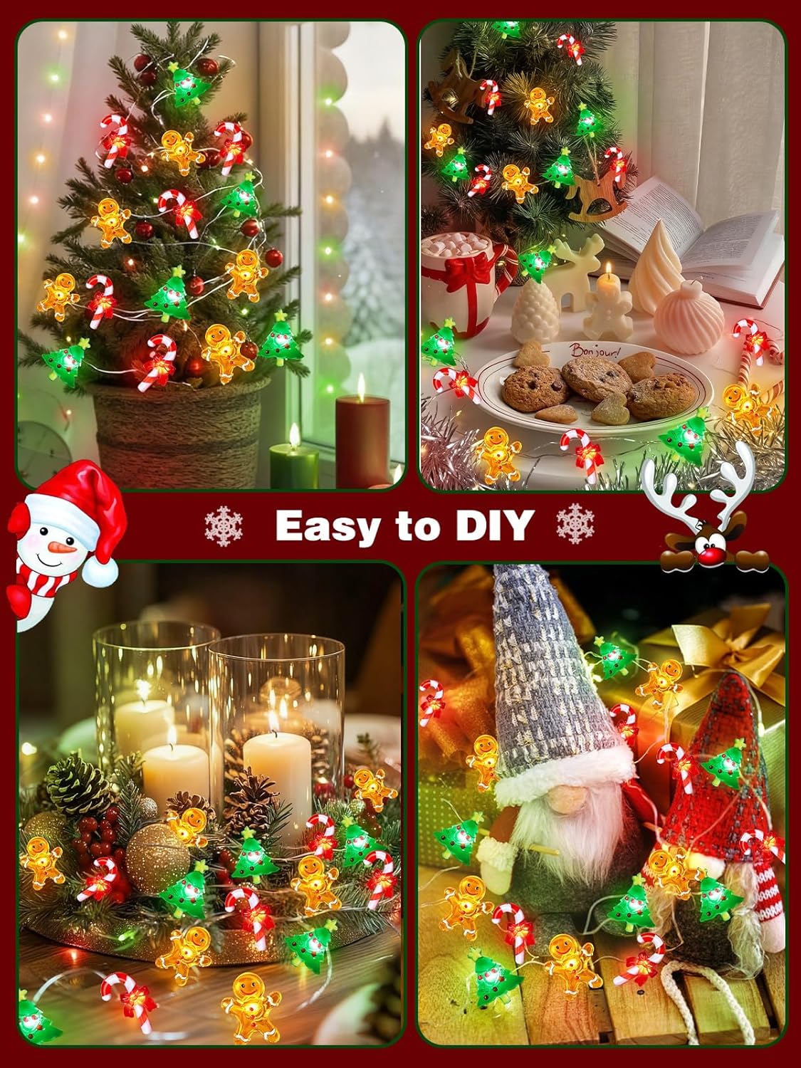 Skiennix Christmas String Lights - 10ft 30LED Fairy Lights with Remote & Timer | Gingerbread Man & Candy Cane Design