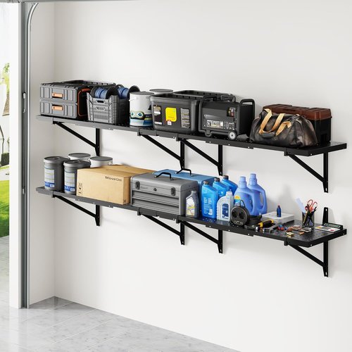 FLEXIMOUNTS Heavy-Duty Garage Shelving - 2-Pack 1x6ft Perforated Wall Shelf | 1400 lbs Load Capacity