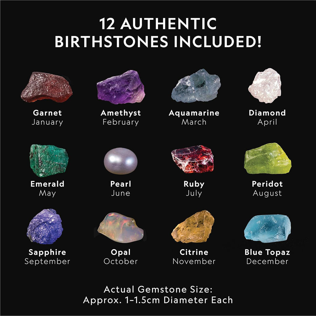 National Geographic Birthstone Dig Kit - Discover 12 Genuine Birthstones Including Diamond, Ruby, Sapphire & More | Gemstone Collection