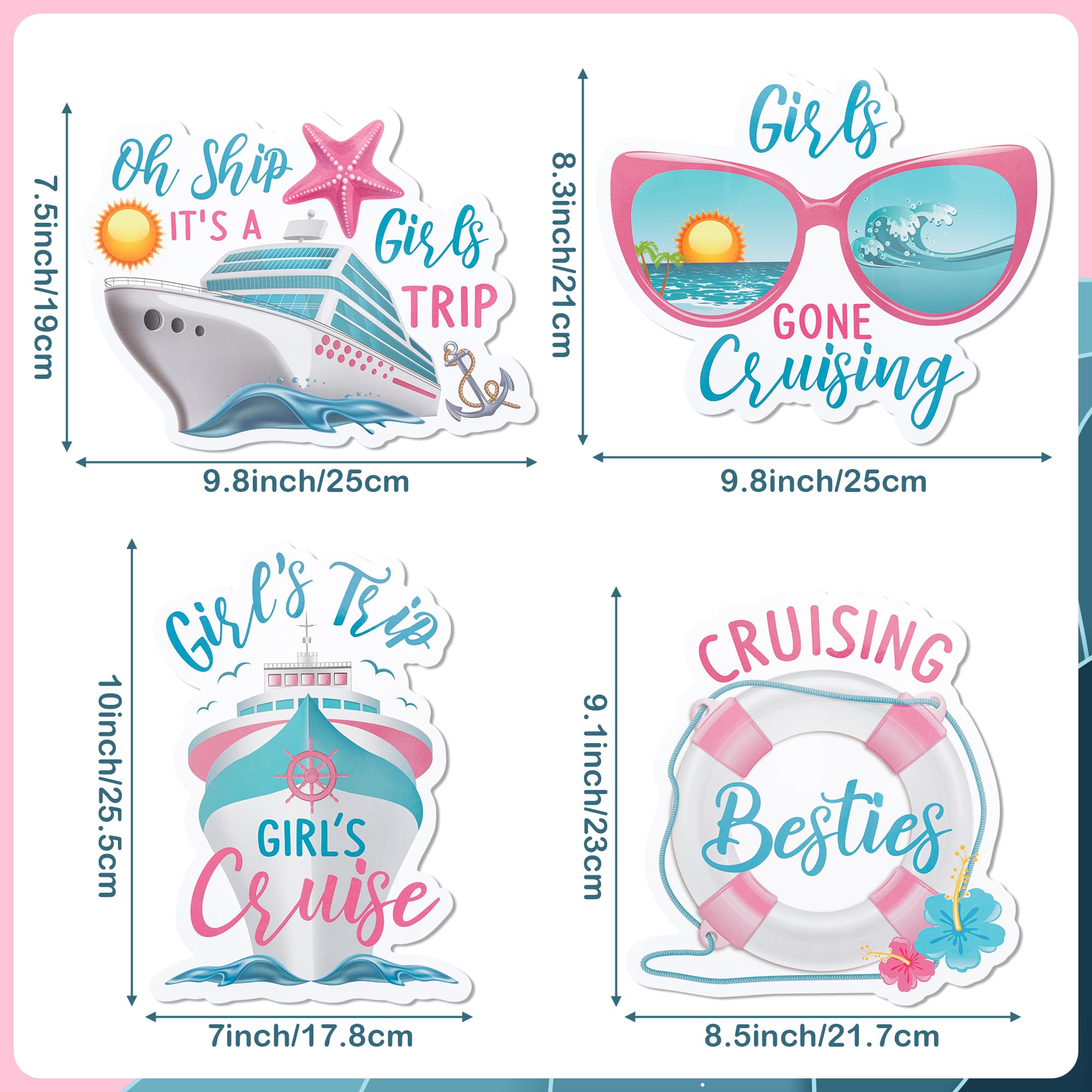 JAPBOR Cruise Door Decorations Magnetic - 4PCS It’s A Girls Trip Magnets, Girl Ship Car Cabin Refrigerator Magnet Decal, Cruising Magnetic Fridge Stickers for Home Kitchen Decor