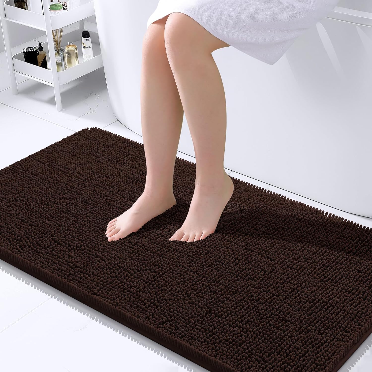 OLANLY Large Bath Rugs - Extra Soft Chenille, Quick Dry & Machine Washable | 40x24, Brown
