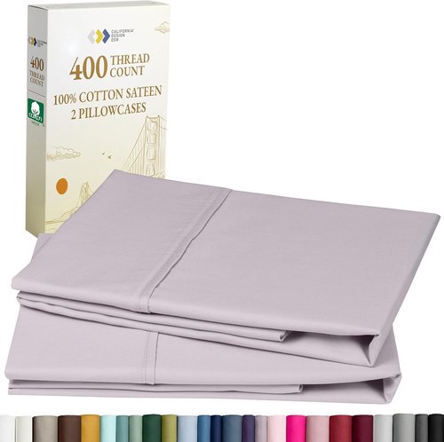 California Design Den King Size Pillowcase Set - 400 Thread Count 100% Cotton Sateen | Soft Breathable Dusky Lavender Grey