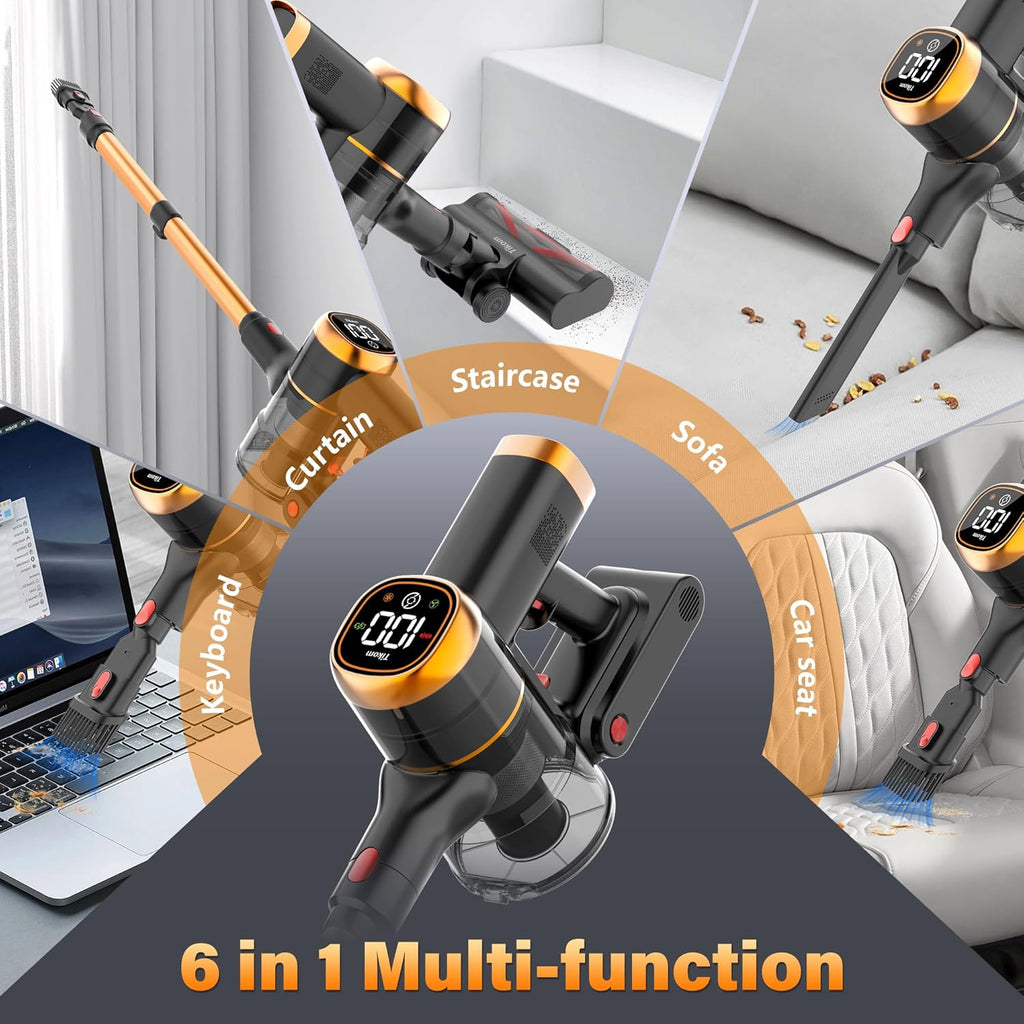Tikom V500 Cordless Vacuum Cleaner - 40000Pa Suction Power, LED Touch Screen, Lightweight Design for Pet Hair & Carpets