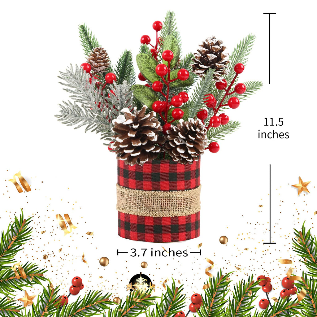 Small Tabletop Christmas Tree, Artificial Mini Christmas Tree Decorations with Pine Cones Red Berries and Green Plants, Suitable for Christmas Decorations Indoor Tables in Households