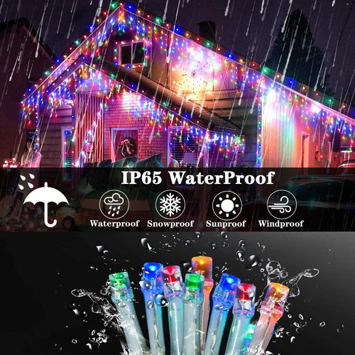 Aolupal Upgraded 640LED Solar Christmas Icicle Lights Outdoor Waterproof,60+16FT 13 Modes & USB Rechargeable Solar Powered Icicle Light for Roof House Yard Christmas Outdoor Decoration