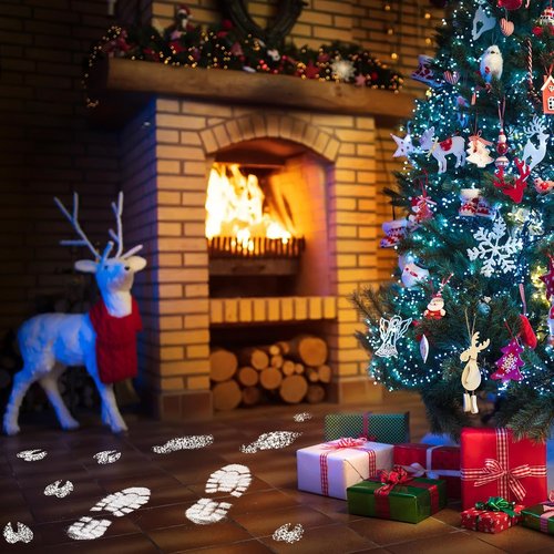 Cholemy Santa Footprint Stencils - 6 Pcs Hollow Out Elf & Reindeer Designs for Holiday Decor