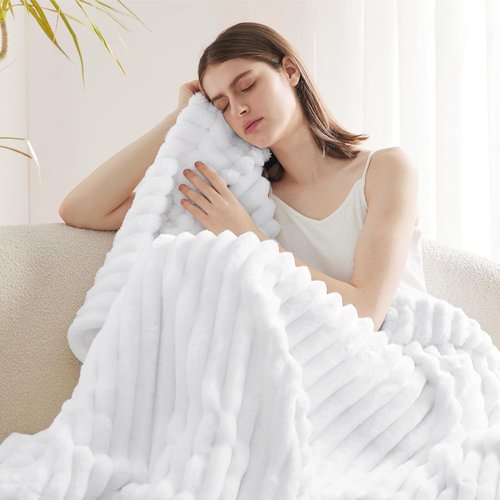 Bedsure GentleSoft White Fleece Blanket - Cozy, Soft Throw for Couch | Bright White, 50x70 Inches