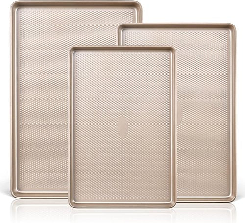 HONGBAKE Half Cookie Sheet Set - 17.5x12 Inch Baking Pan for Cookies & Jelly Rolls